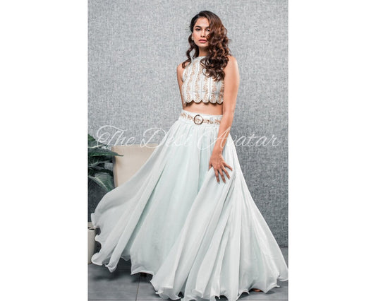 Designer Crop Top With Skirt Indowestern Outfit, Designer Indian Dresses, Indian Wedding Reception Cocktail Party Wear Dress