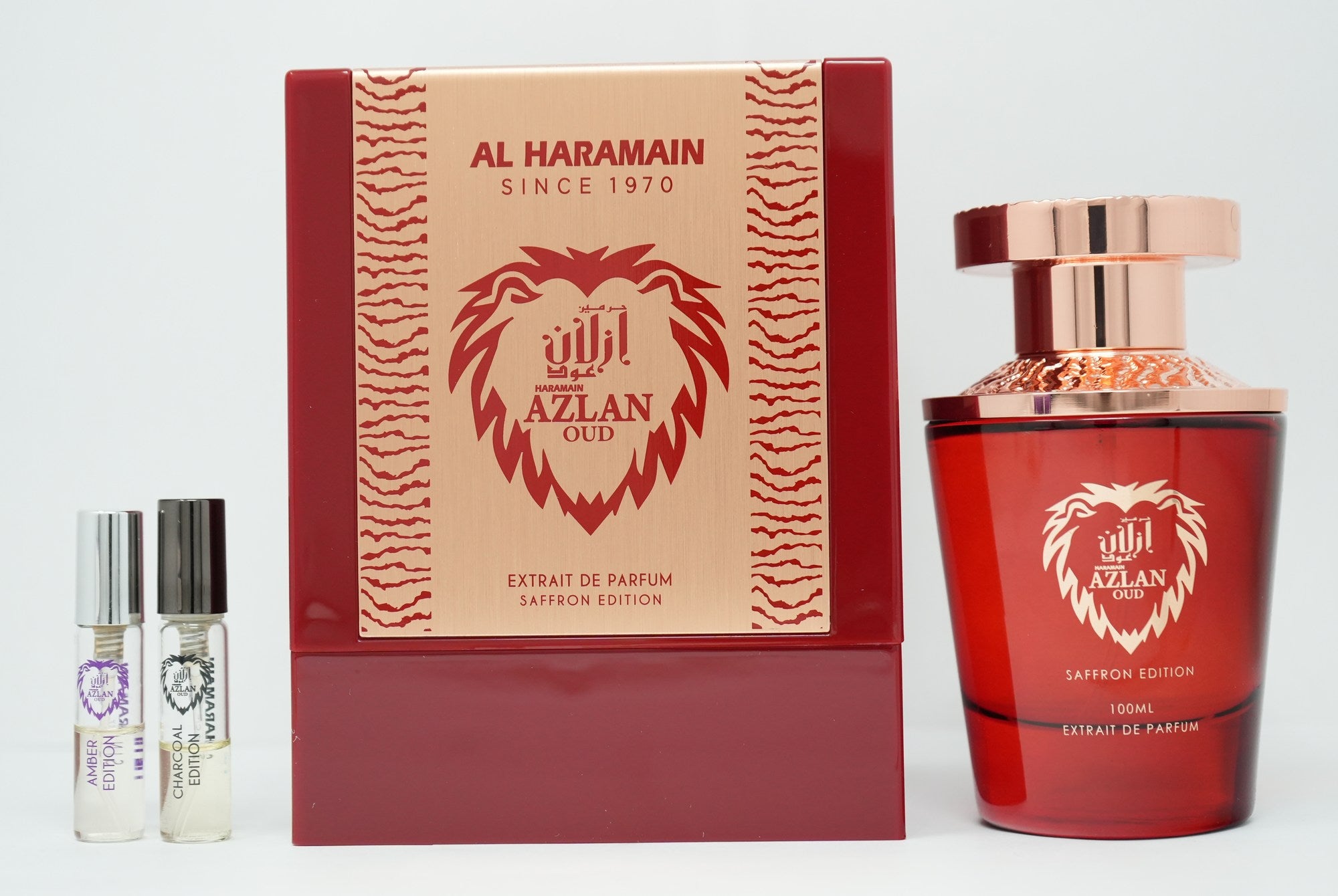 AL HARAMAIN AZLAN OUD SAFFRON(W)EXTRAIT DE PARFUM SP 3.33oz(LI FREE)(CHARCOAL&AMBER EDITION SAMPLES)