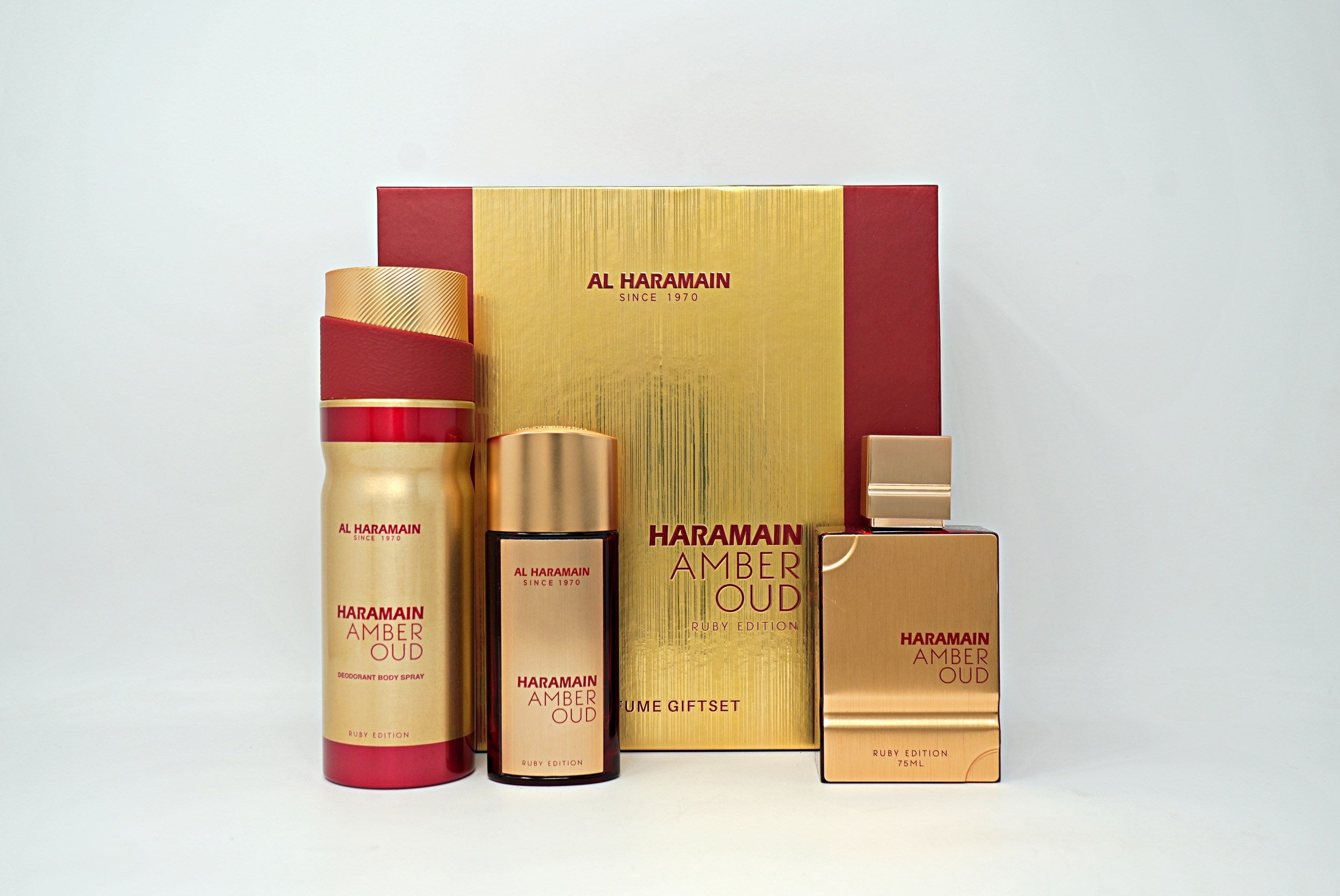 AL HARAMAIN AMBER OUD RUBY(U)(H/B)(LI FREE)3PC SET(2.5oz edp sp,1.0oz edp sp,6.6oz Body Sp)