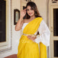 Yellow Indowestern Ready To Wear Saree With Stitched Designer Blouse And Belt, Indian Wedding Haldi Reception Party Wear Saree For Women