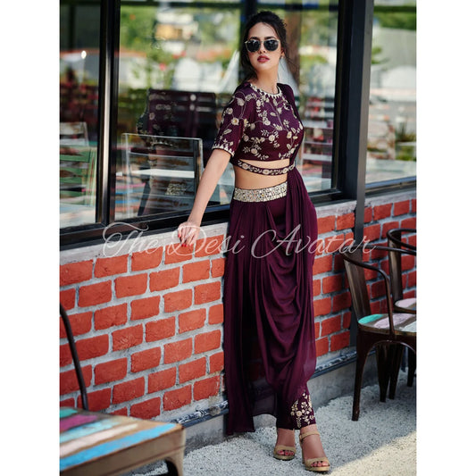 Trendy Pants Saree With Belt And Embroidered Blouse, Ready To Wear Saree, Designer Indian Dresses, Indowestern Outfits, Indian Wedding Wear