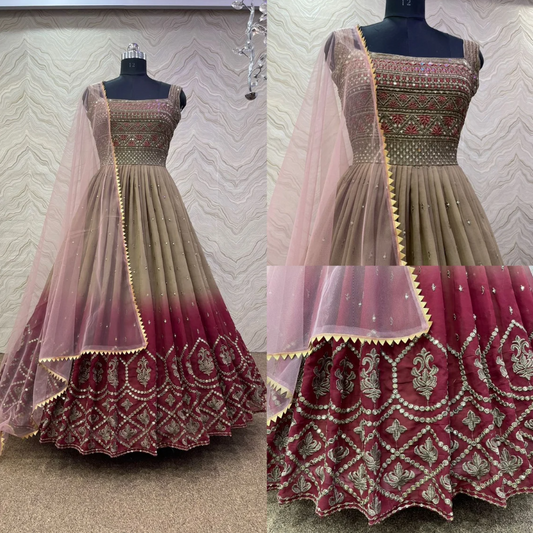 Georgette Two Tone Gown With Embroidery Work And 5mm Sequence Work