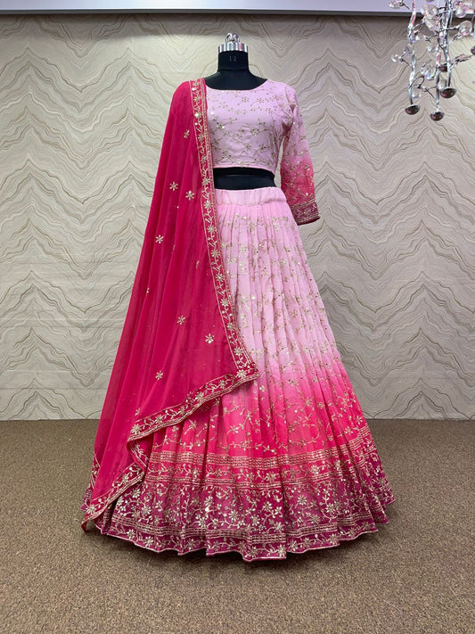 Embroidered Pink Attractive Party Wear Georgette Lehenga Choli