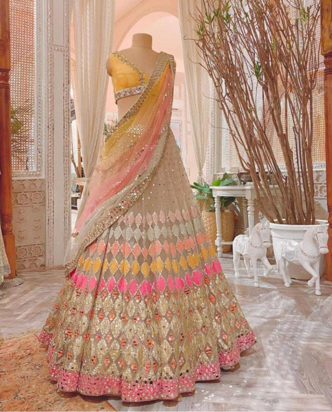 Pure Banarasi Natural Silk Designer Multi Color Lehenga Choli - 392 |  Heenastyle