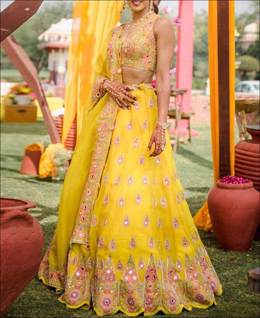 Designer Yellow Custom Made  Bridesmaids Lengha Choli