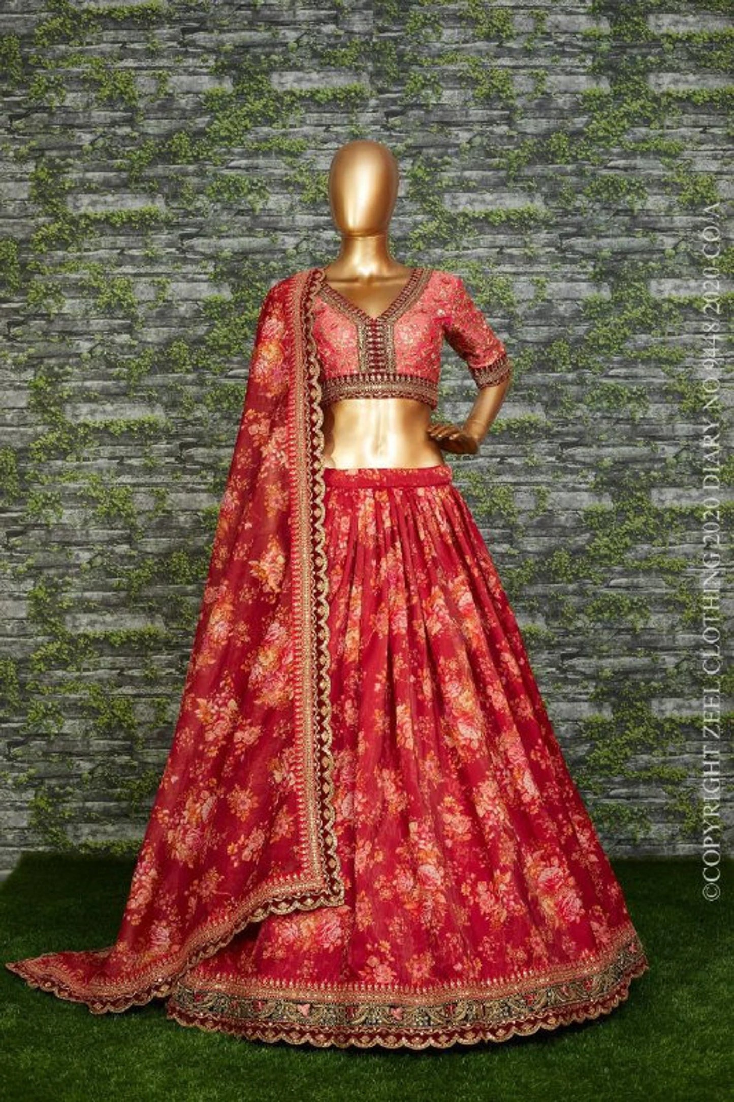 Red Khadi Organza Lehenga And Dupatta With Mulberry Silk Blouse