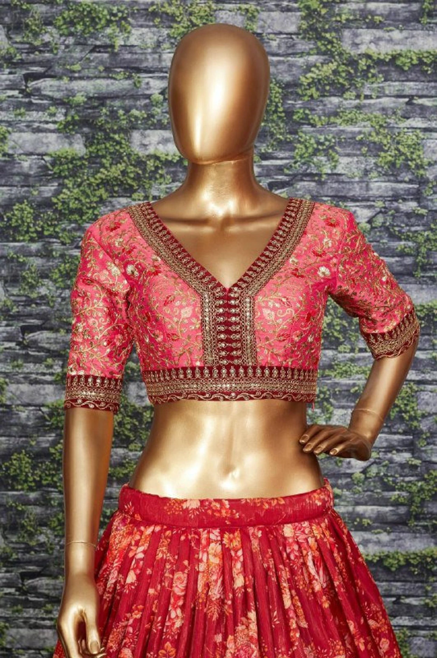 Red Khadi Organza Lehenga And Dupatta With Mulberry Silk Blouse