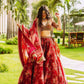 Red Khadi Organza Lehenga And Dupatta With Mulberry Silk Blouse