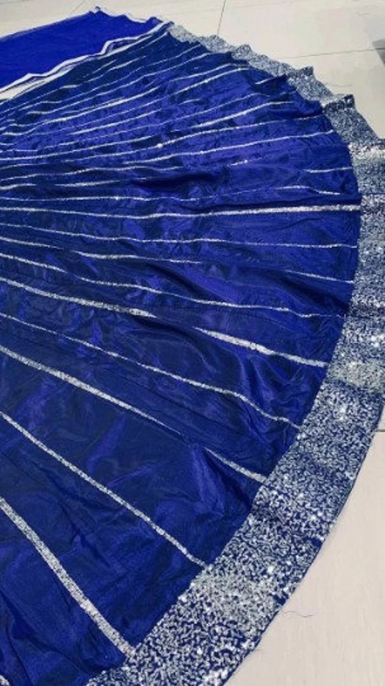Royal Blue Fancy Silk One Shoulder Lehenga Choli