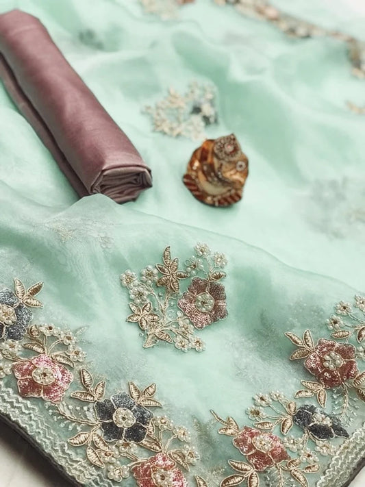 Women Organza Embroidery Silk Net Saree