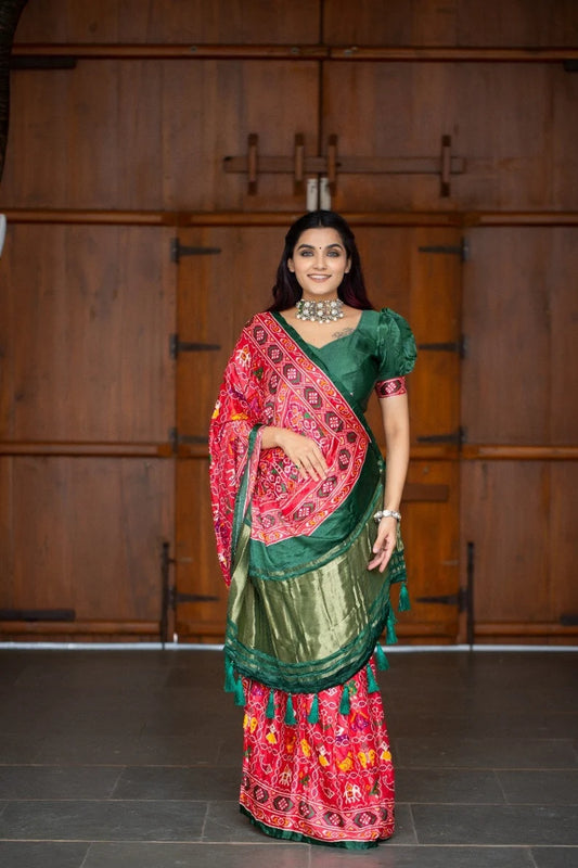 Red And Green Silk Saree For Women