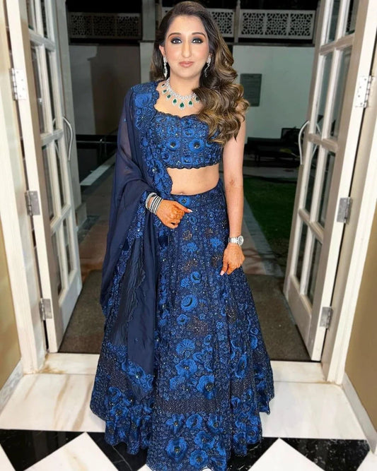 Embroidered Gorgeous Blue Georgette Party Wear Lehenga Choli
