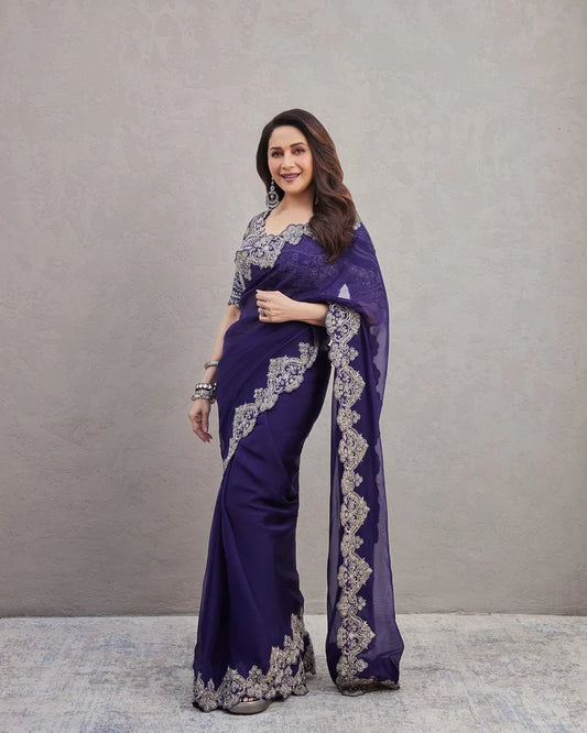 Purple Georgette Saree with Silk Blouse For Women