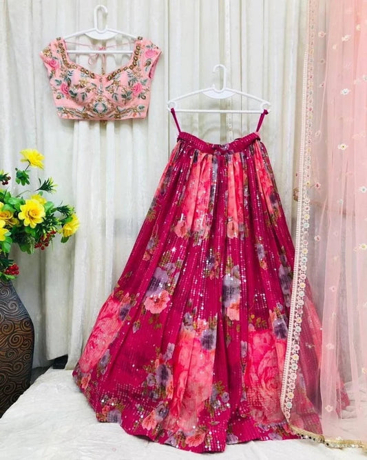 Pink Floral Design Lehenga Choli for Women